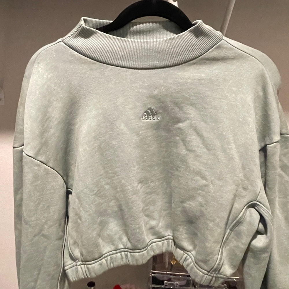 Adidas Green Mock Neck Cropped Crewneck | Size Medium | Athleisure